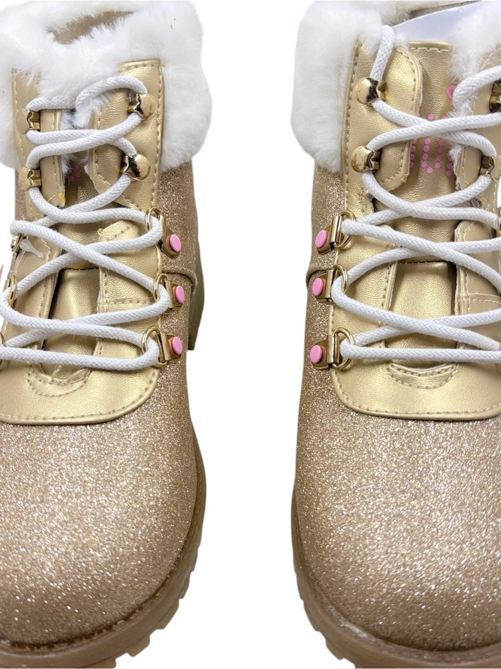 JUICY COUTURE Girls Gold Glittery Castro Valley Bootie Boot W/White Fur Sz 3 NIB